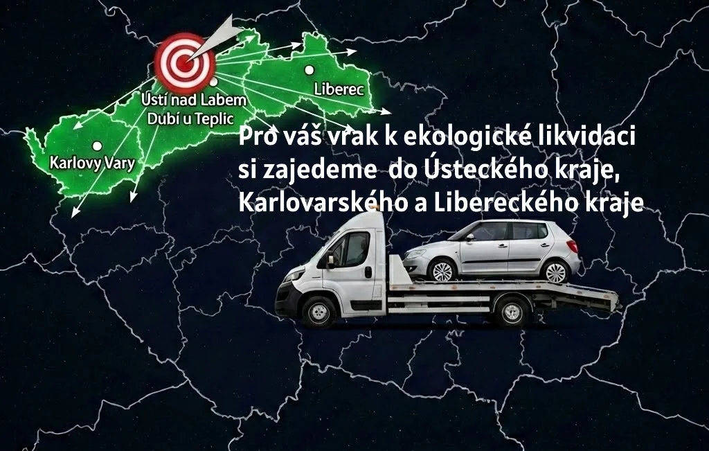 Mapa působnosti - ekologická likvidace vozidel Ústecký kraj